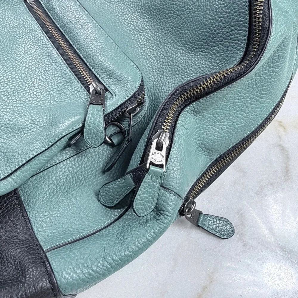 Coach West Backpack Teal Black Pebbled Leather F27287 Mens Bag